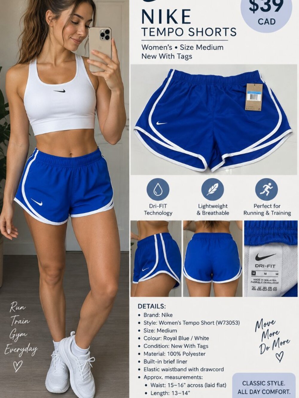Nike Women’s Tempo Dri-FIT Running Shorts – Medium – NWT